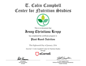 Zertifikat Plant Based Nutrition Jenny Team Healthy